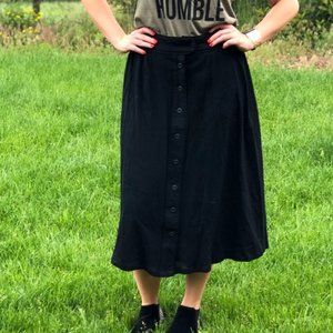 NWT Black Button Front Solid Midi Skirt